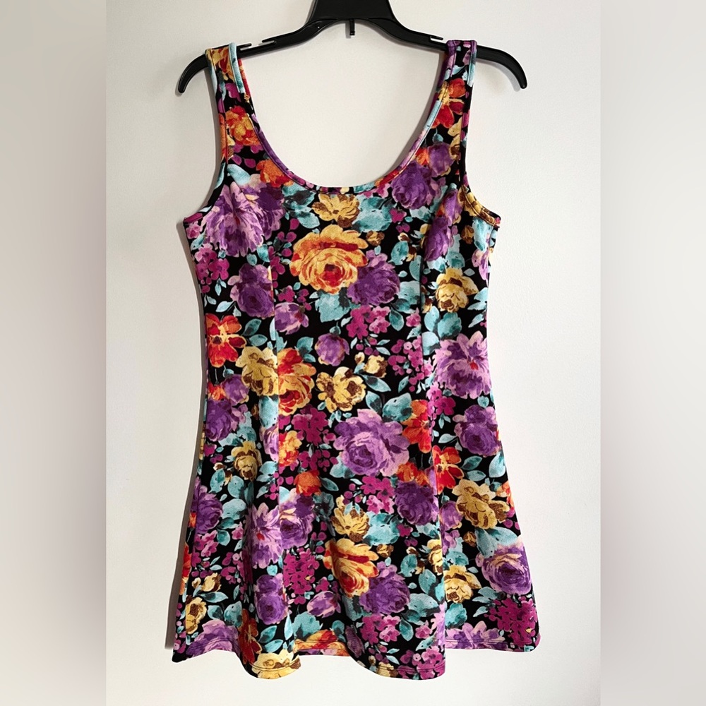 Ambiance Apparel Bright Floral Scoop Neck Skater Dress